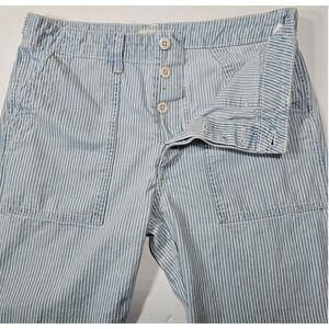 Madewell Hickory Stripe High Rise Utility Straight Leg Pants Blue White 30 AN844